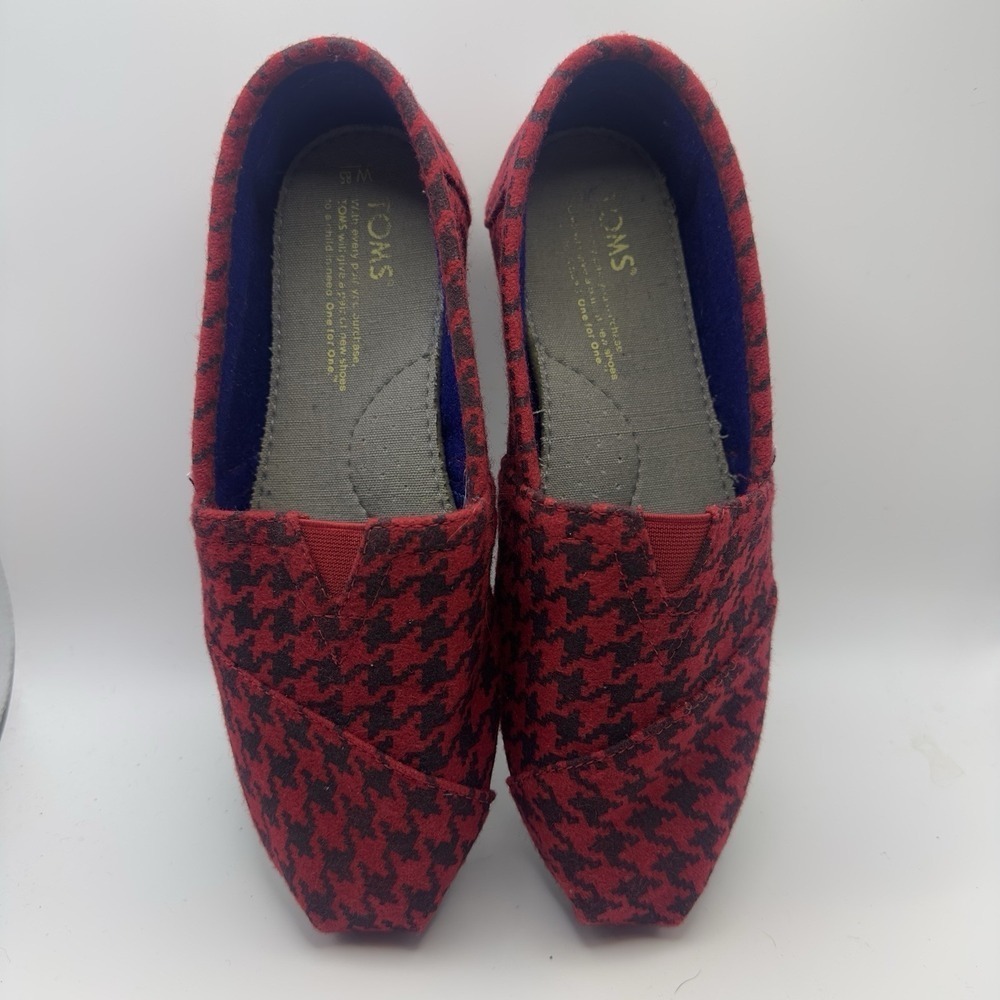TOMS Classic Alpargata Slip On Red And Black Houndstooth Women's 8.5 Cozy - Picture 4 of 8